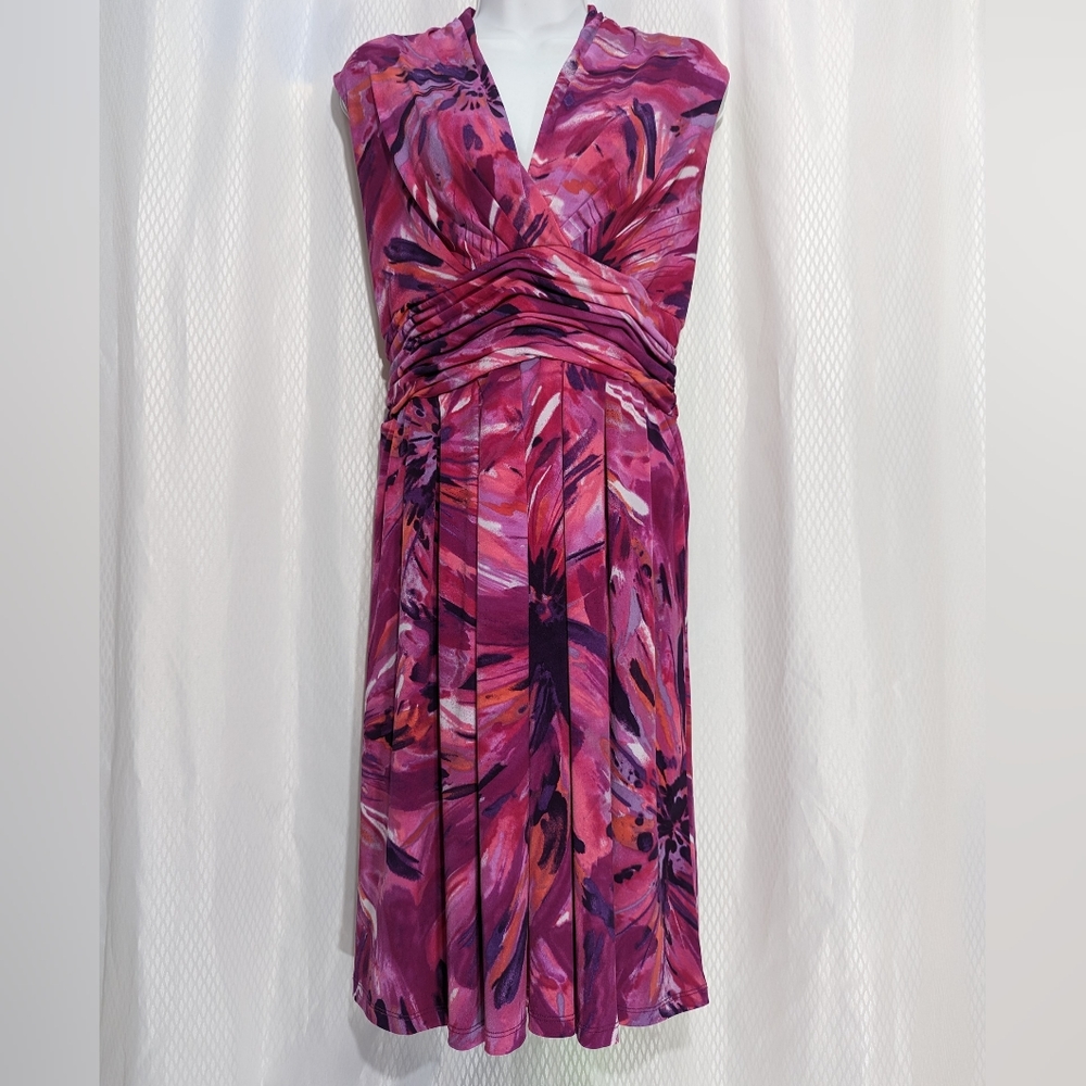 Studio 1 Sleeveless V-Neck Dress, Pink/Magenta/Black, Size 14P